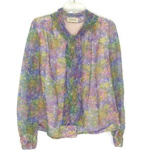 Vintage 1960-1970's Pastel Floral Bow Blouse